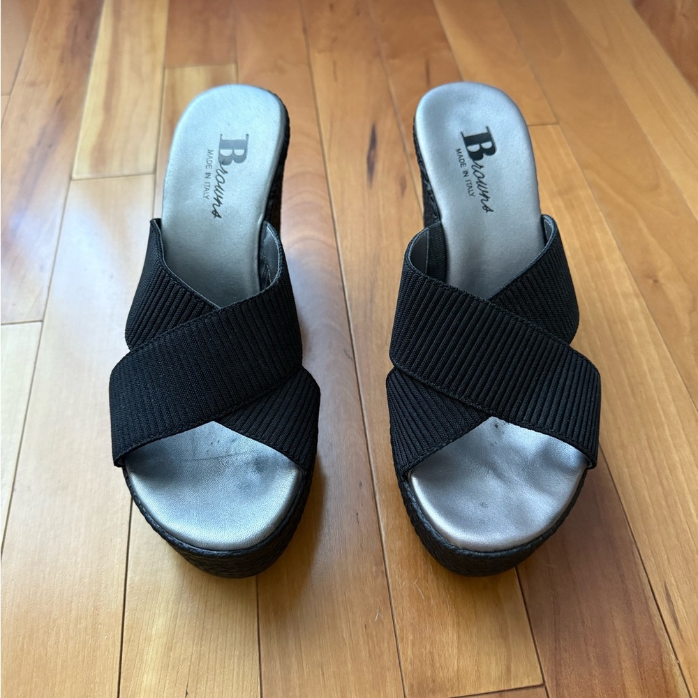 Brown’s Black Criss-Cross Mules with Platform